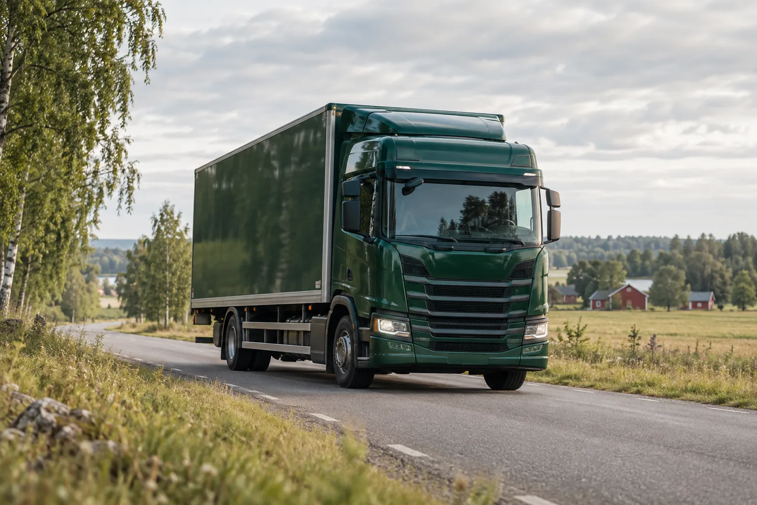 Lastbil för godstransporter på svensk landsväg, motiv för trafiktillstånd för gods